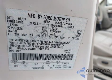 2009 Ford Escape Hybrid Limited из США, поврежденный, VIN 1FMCU59309KB26139
